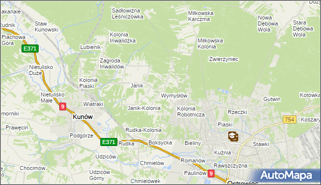 mapa Wymysłów gmina Kunów, Wymysłów gmina Kunów na mapie Targeo