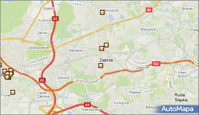 mapa Zabrza, Zabrze na mapie Targeo