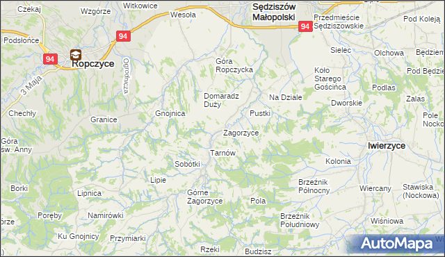 mapa Zagorzyce gmina Sędziszów Małopolski, Zagorzyce gmina Sędziszów Małopolski na mapie Targeo