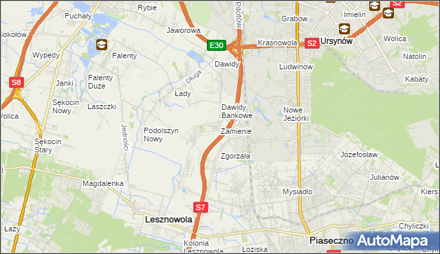 mapa Zamienie gmina Lesznowola, Zamienie gmina Lesznowola na mapie Targeo