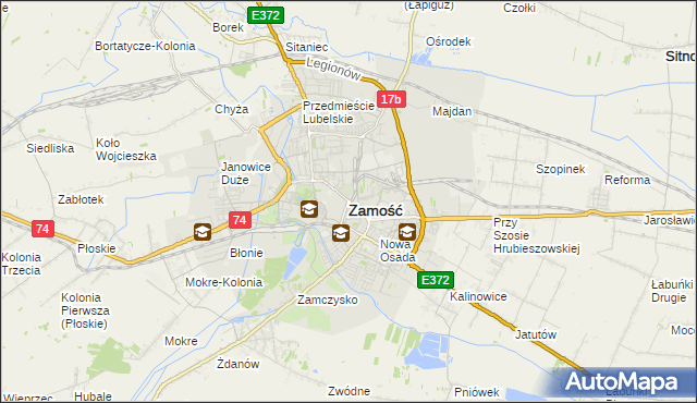 mapa Zamościa, Zamość na mapie Targeo