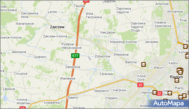 mapa Zdziechów gmina Zakrzew, Zdziechów gmina Zakrzew na mapie Targeo