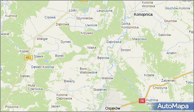 mapa Bębnów gmina Konopnica, Bębnów gmina Konopnica na mapie Targeo