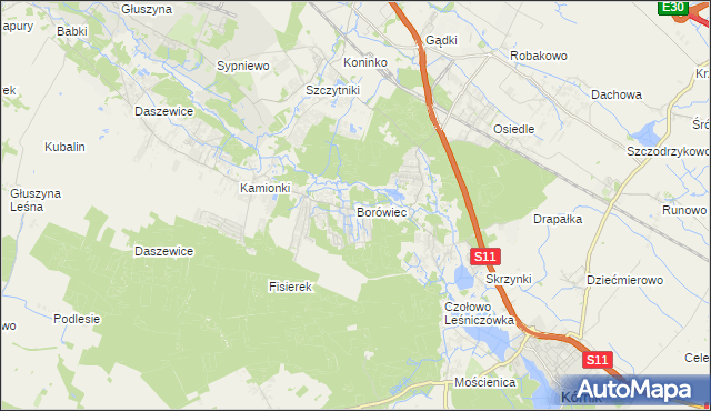 mapa Borówiec gmina Kórnik, Borówiec gmina Kórnik na mapie Targeo