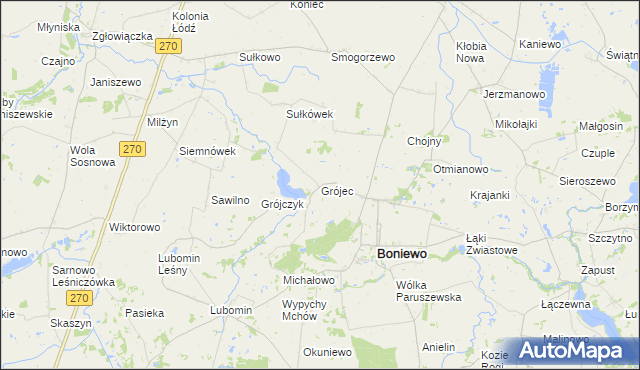 mapa Grójec gmina Boniewo, Grójec gmina Boniewo na mapie Targeo