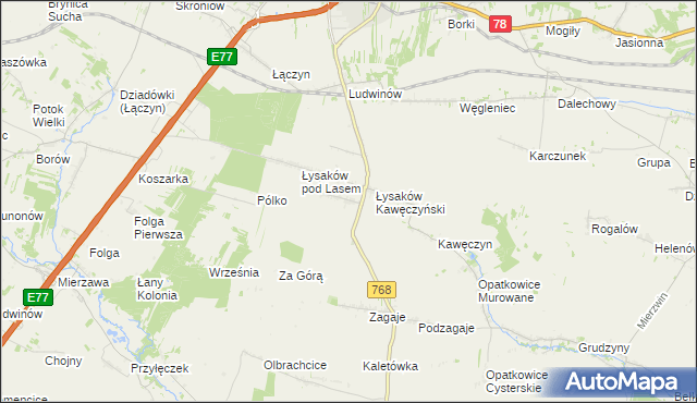 mapa Łysaków Drugi, Łysaków Drugi na mapie Targeo