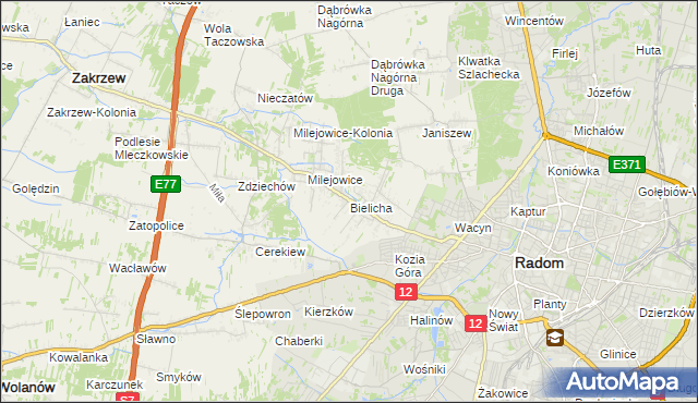 mapa Bielicha, Bielicha na mapie Targeo