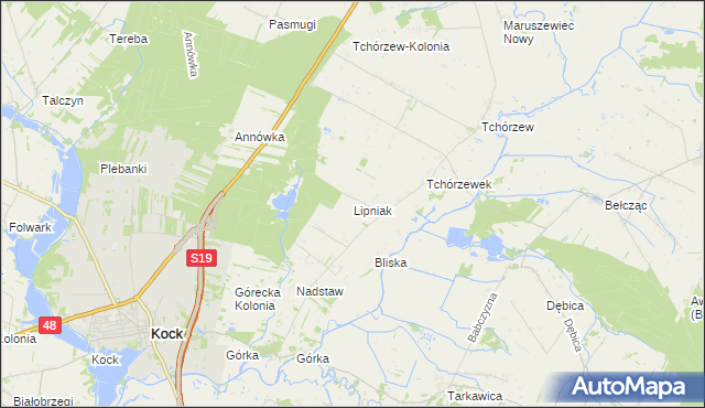 mapa Lipniak gmina Kock, Lipniak gmina Kock na mapie Targeo