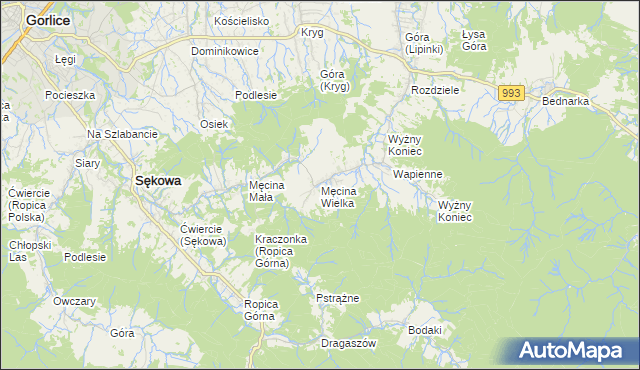 mapa Męcina Wielka, Męcina Wielka na mapie Targeo