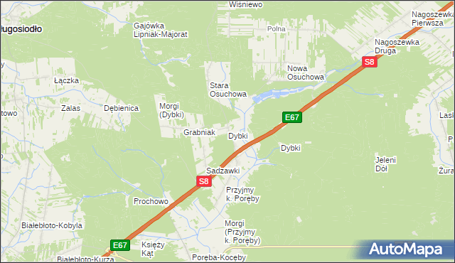 mapa Dybki gmina Ostrów Mazowiecka, Dybki gmina Ostrów Mazowiecka na mapie Targeo