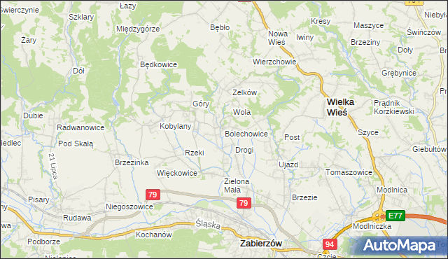 mapa Bolechowice gmina Zabierzów, Bolechowice gmina Zabierzów na mapie Targeo