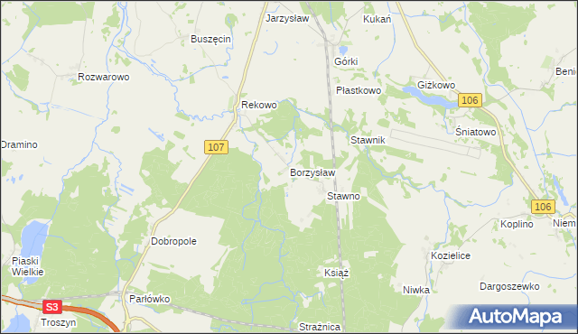 mapa Borzysław gmina Kamień Pomorski, Borzysław gmina Kamień Pomorski na mapie Targeo