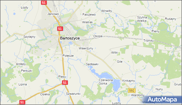 mapa Dębówko gmina Bartoszyce, Dębówko gmina Bartoszyce na mapie Targeo