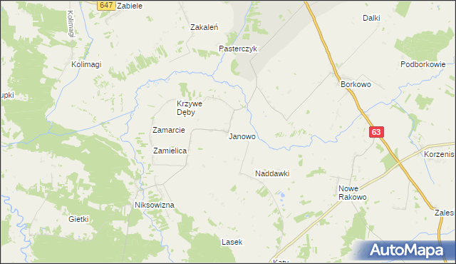 mapa Janowo gmina Kolno, Janowo gmina Kolno na mapie Targeo