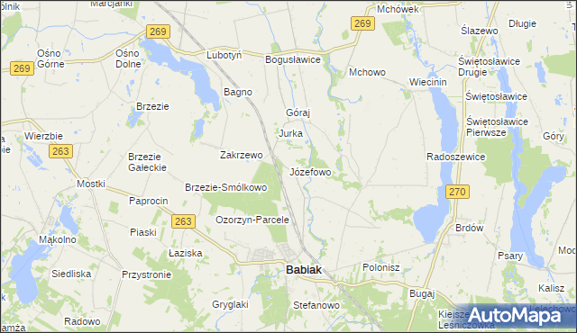 mapa Józefowo gmina Babiak, Józefowo gmina Babiak na mapie Targeo