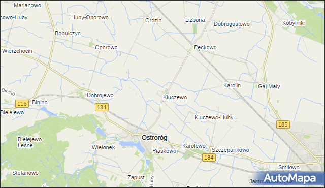 mapa Kluczewo gmina Ostroróg, Kluczewo gmina Ostroróg na mapie Targeo