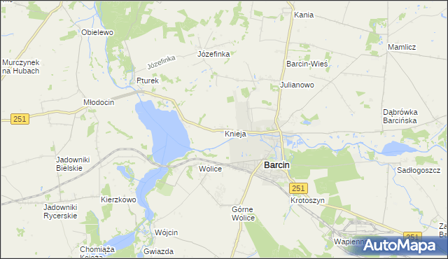 mapa Knieja gmina Barcin, Knieja gmina Barcin na mapie Targeo