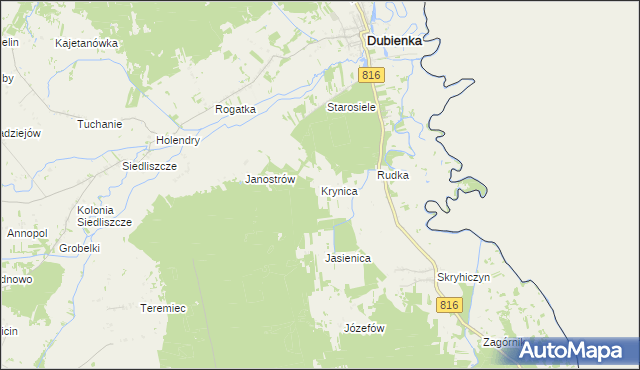 mapa Krynica gmina Dubienka, Krynica gmina Dubienka na mapie Targeo
