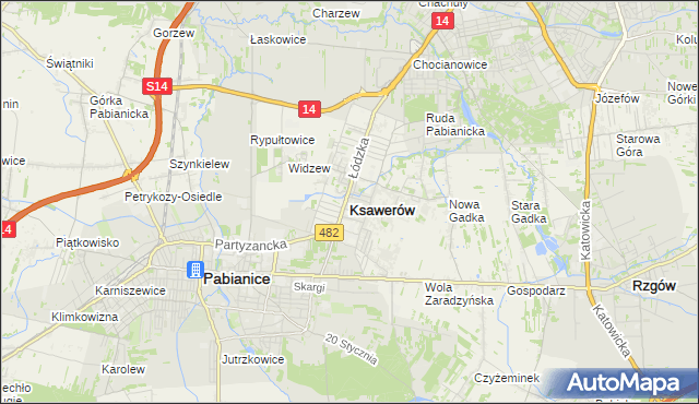 mapa Ksawerów powiat pabianicki, Ksawerów powiat pabianicki na mapie Targeo