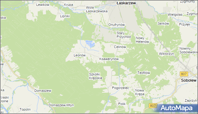 mapa Ksawerynów gmina Łaskarzew, Ksawerynów gmina Łaskarzew na mapie Targeo