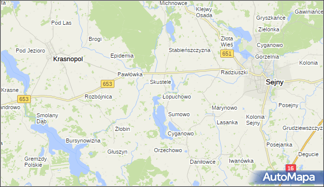 mapa Łopuchowo gmina Krasnopol, Łopuchowo gmina Krasnopol na mapie Targeo