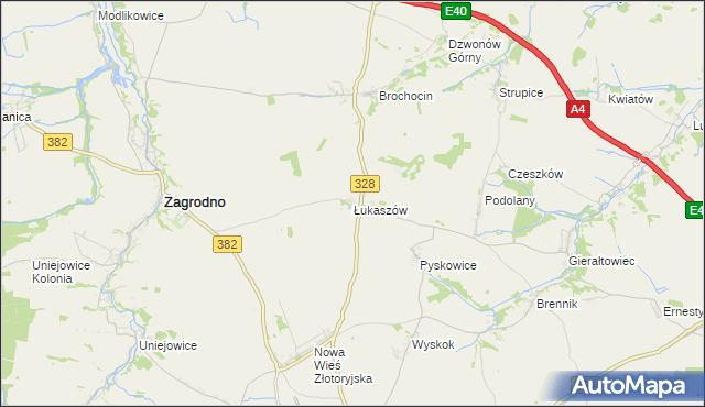 mapa Łukaszów gmina Zagrodno, Łukaszów gmina Zagrodno na mapie Targeo