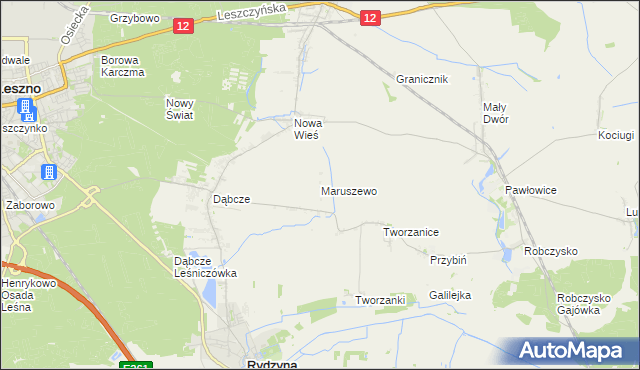 mapa Maruszewo gmina Rydzyna, Maruszewo gmina Rydzyna na mapie Targeo