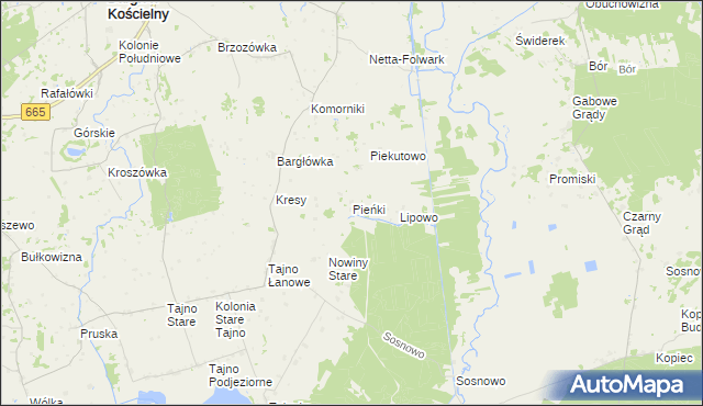 mapa Pieńki gmina Bargłów Kościelny, Pieńki gmina Bargłów Kościelny na mapie Targeo