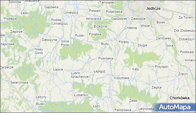 mapa Piotrówka gmina Jedlicze, Piotrówka gmina Jedlicze na mapie Targeo