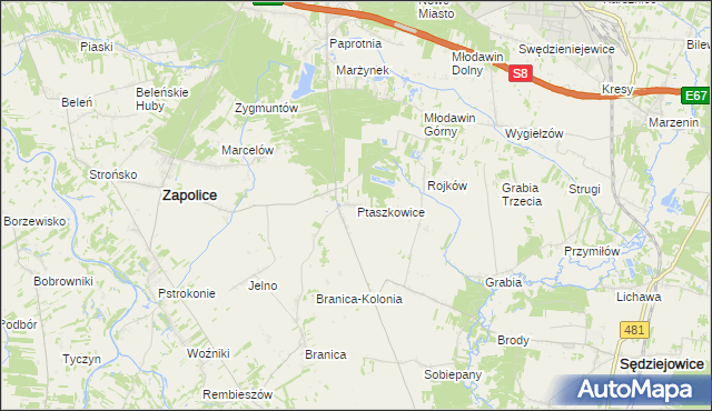 mapa Ptaszkowice, Ptaszkowice na mapie Targeo