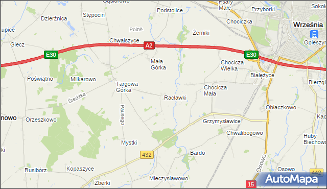 mapa Racławki gmina Nekla, Racławki gmina Nekla na mapie Targeo