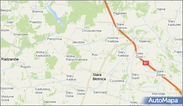 mapa Ryki gmina Stara Błotnica, Ryki gmina Stara Błotnica na mapie Targeo