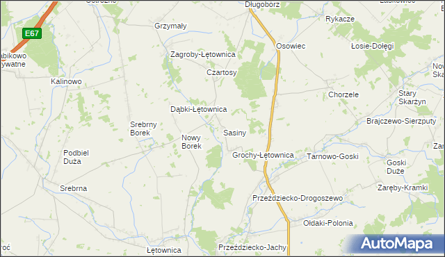 mapa Sasiny gmina Zambrów, Sasiny gmina Zambrów na mapie Targeo