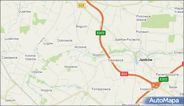 mapa Sługocin gmina Jastków, Sługocin gmina Jastków na mapie Targeo