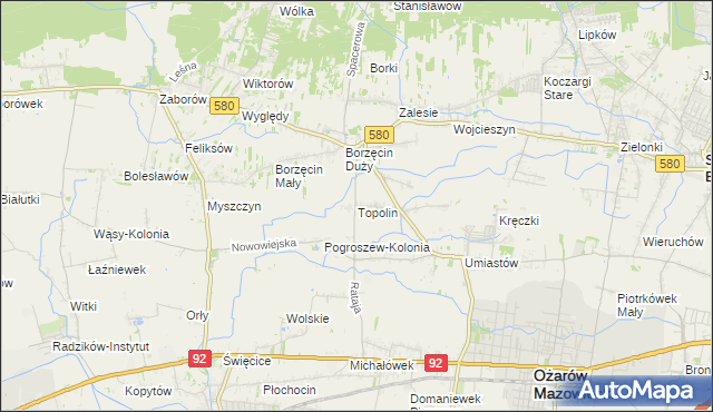 mapa Topolin gmina Stare Babice, Topolin gmina Stare Babice na mapie Targeo