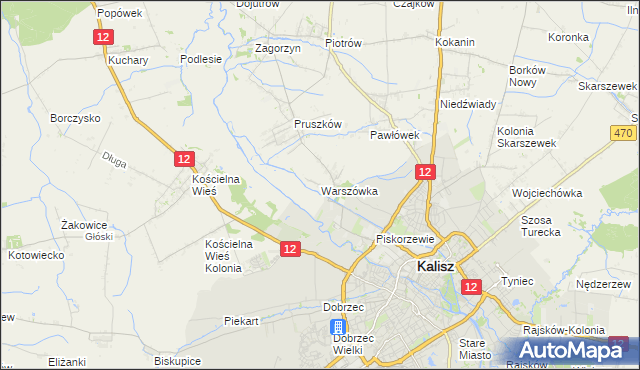 mapa Warszówka gmina Blizanów, Warszówka gmina Blizanów na mapie Targeo