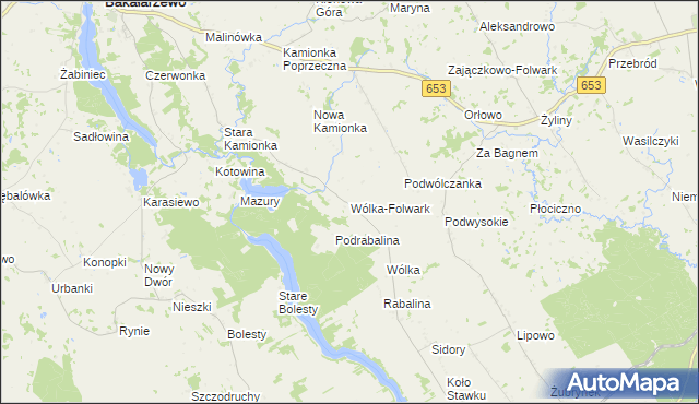 mapa Wólka-Folwark gmina Bakałarzewo, Wólka-Folwark gmina Bakałarzewo na mapie Targeo