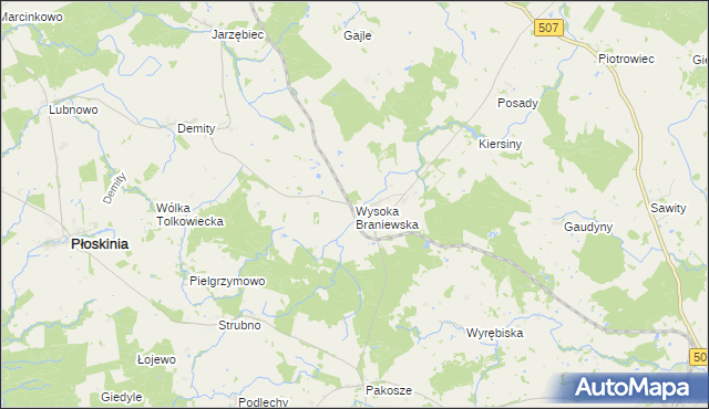 mapa Wysoka Braniewska, Wysoka Braniewska na mapie Targeo