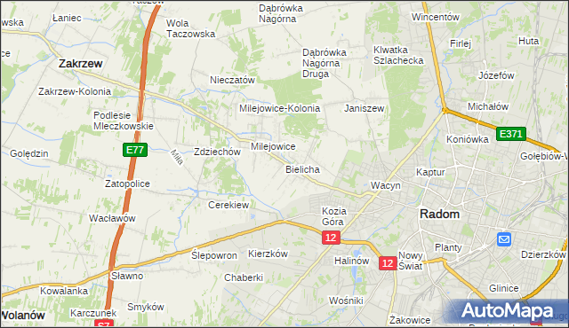 mapa Bielicha, Bielicha na mapie Targeo