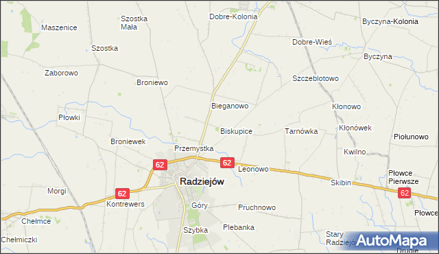 mapa Biskupice gmina Radziejów, Biskupice gmina Radziejów na mapie Targeo