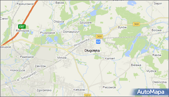 mapa Długołęka powiat wrocławski, Długołęka powiat wrocławski na mapie Targeo