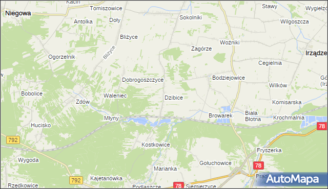 mapa Dzibice, Dzibice na mapie Targeo