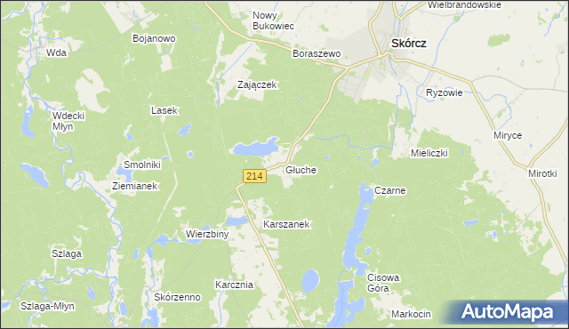 mapa Głuche gmina Osiek, Głuche gmina Osiek na mapie Targeo