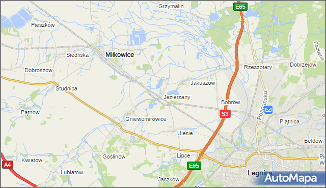 mapa Jezierzany gmina Miłkowice, Jezierzany gmina Miłkowice na mapie Targeo