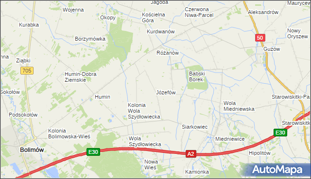 mapa Józefów gmina Bolimów, Józefów gmina Bolimów na mapie Targeo