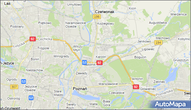 mapa Karolin gmina Poznań, Karolin gmina Poznań na mapie Targeo