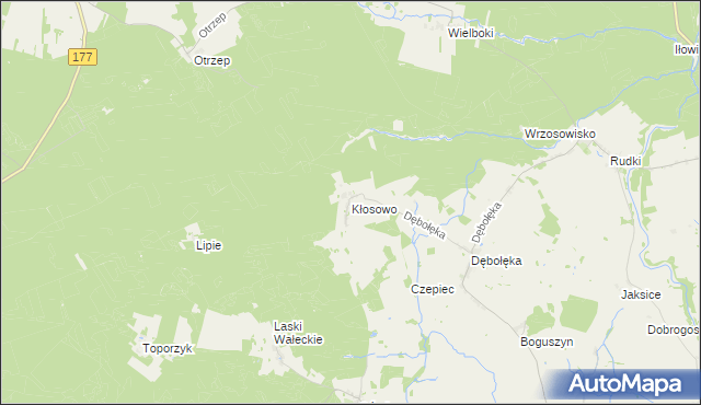 mapa Kłosowo gmina Wałcz, Kłosowo gmina Wałcz na mapie Targeo