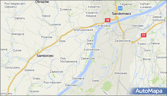 mapa Koćmierzów, Koćmierzów na mapie Targeo