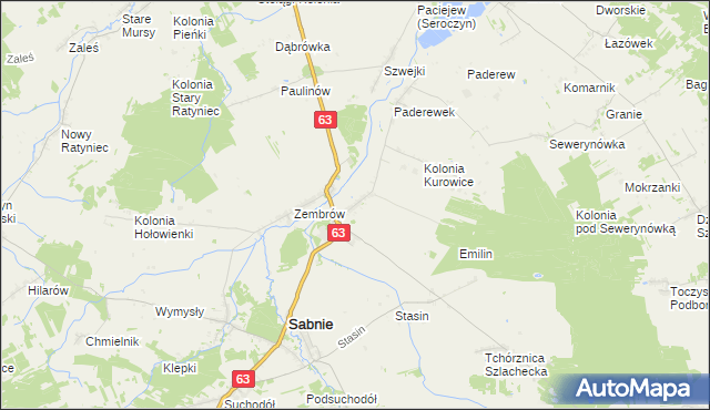 mapa Kurowice gmina Sabnie, Kurowice gmina Sabnie na mapie Targeo