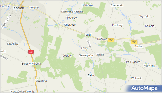 mapa Ławy gmina Huszlew, Ławy gmina Huszlew na mapie Targeo